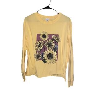 Women’s Selfie Cute Yellow Sunflower Spring Long Sleeve Tshirt Sz XL SOFT